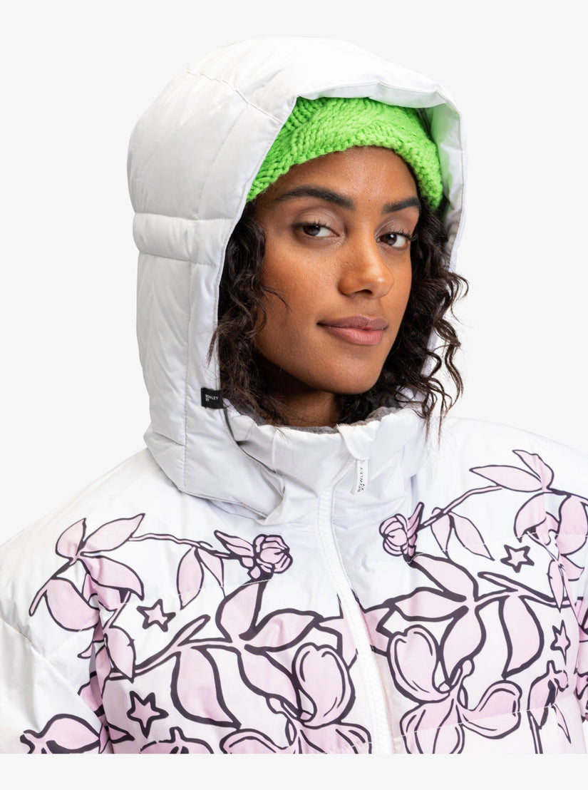 Roxy X Rowley Puffer Technical Snow Jacket - Bright White Laurel Floral