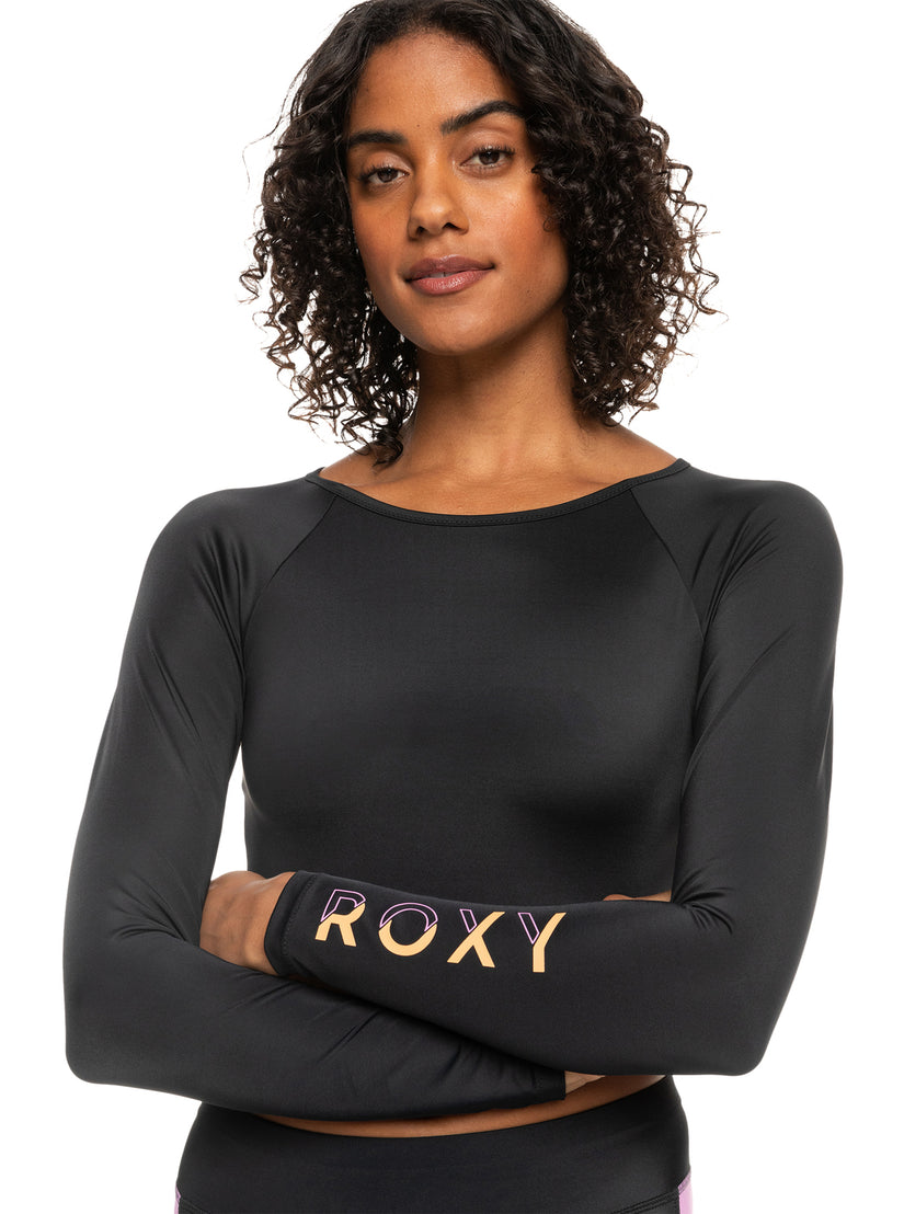 Roxy Fitness Long Sleeve Cropped Rashguard - Anthracite