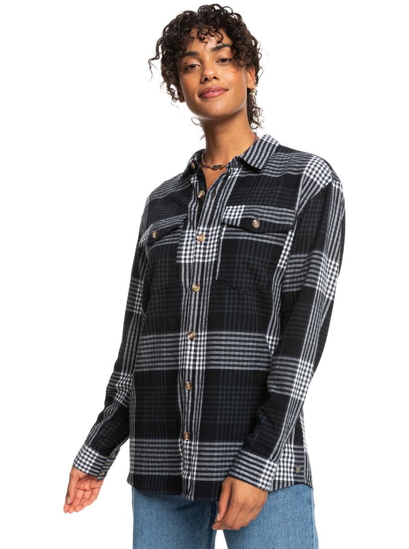 Let It Go Flannel Long Sleeve Shirt - Anthracite Hallo Plaid