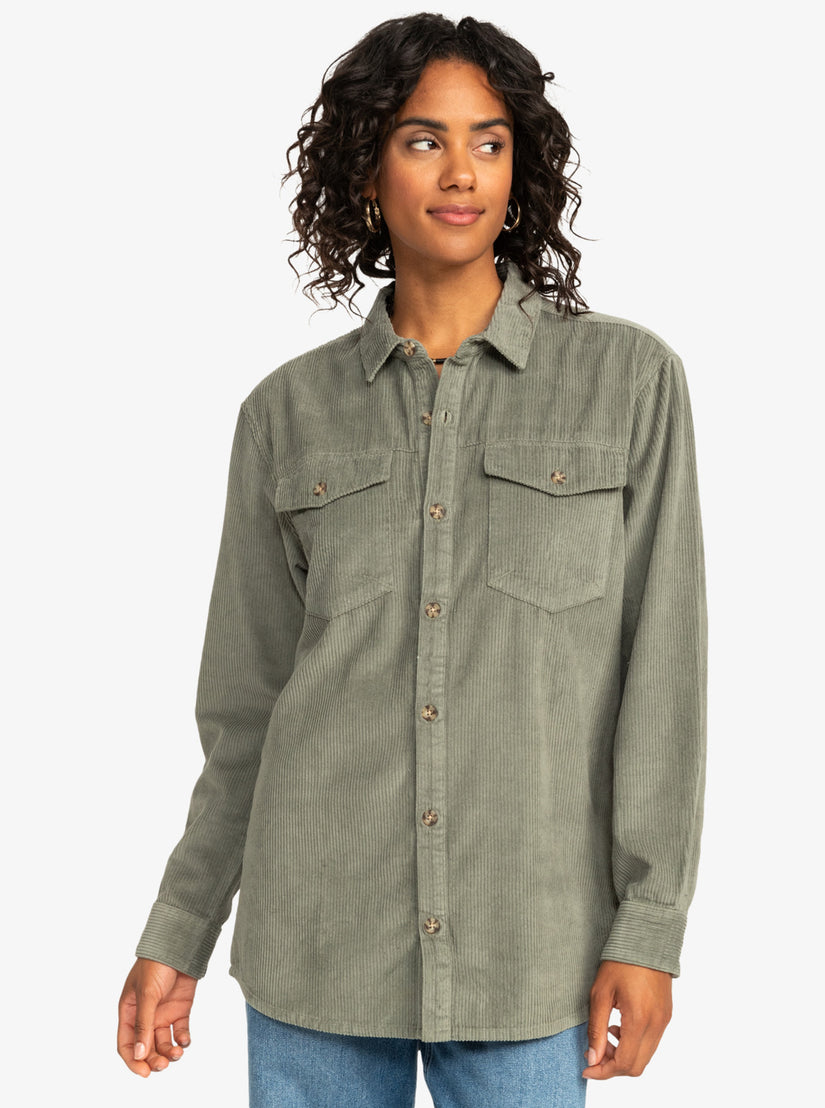 Let It Go Corduroy Long Sleeve Shirt - Agave Green