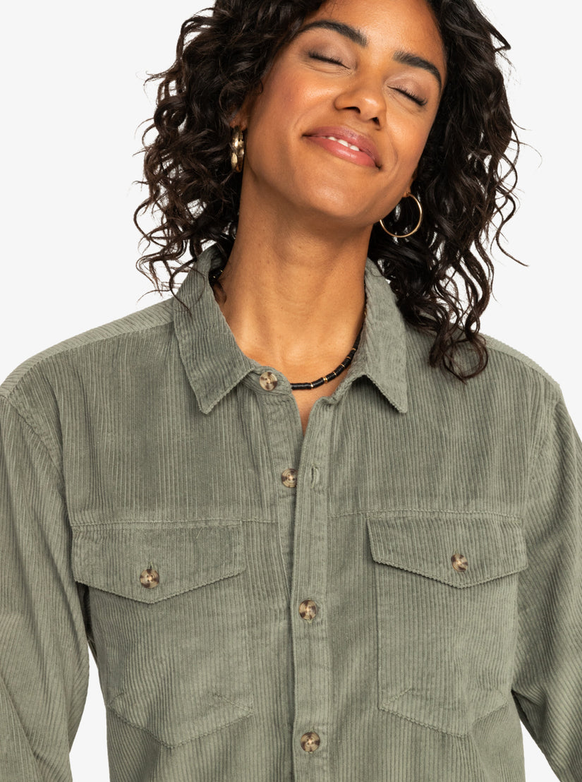 Let It Go Corduroy Long Sleeve Shirt - Agave Green