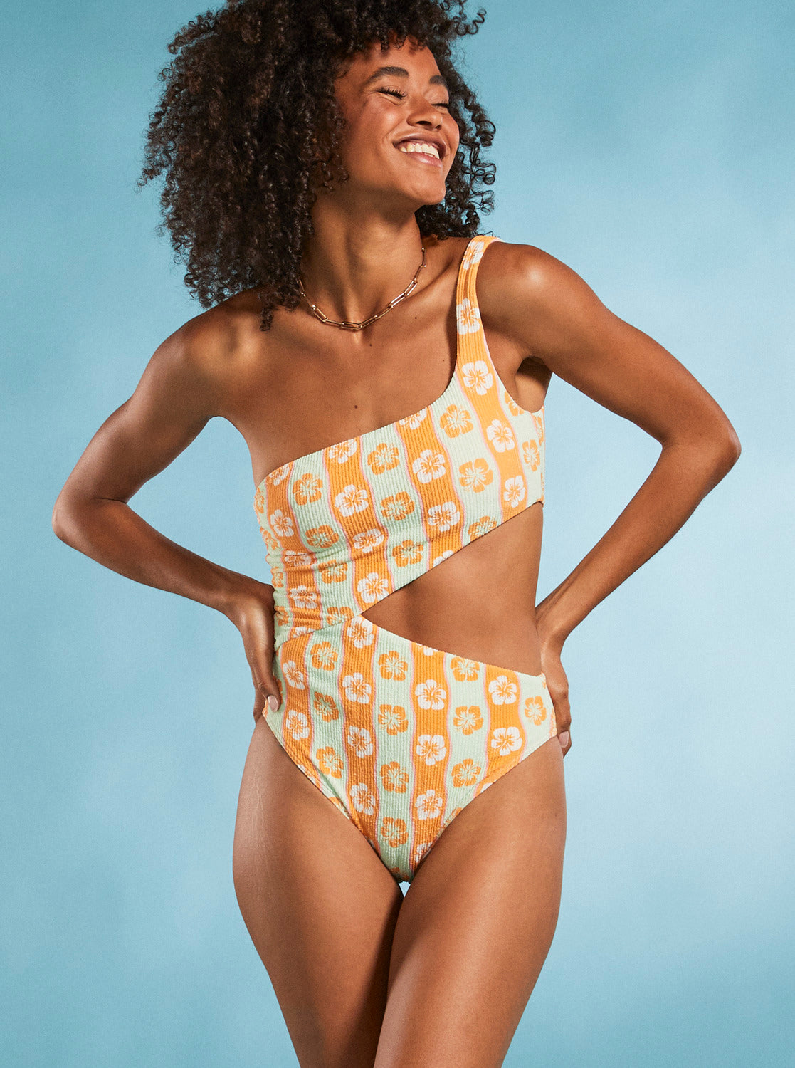 Wave Textured One Piece Cupless Swimsuit, Swimsuits