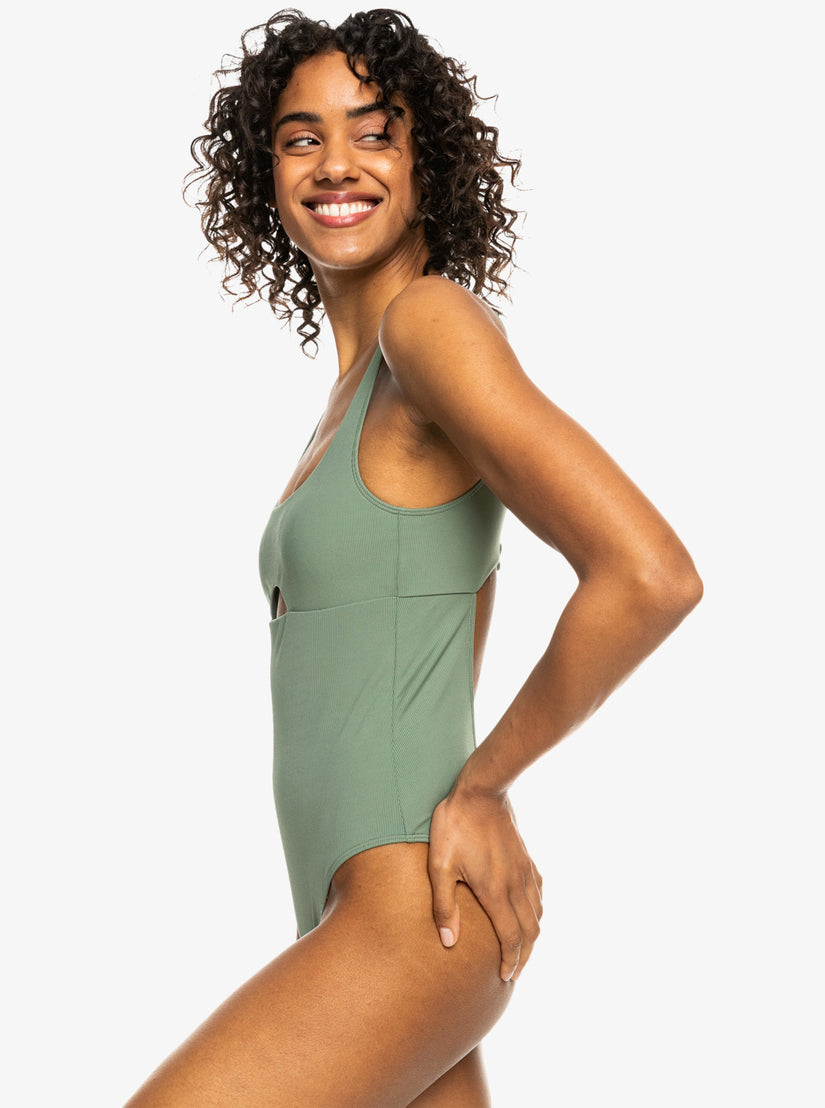 Roxy Pro The Double Line One-Piece Swimsuit - Agave Green