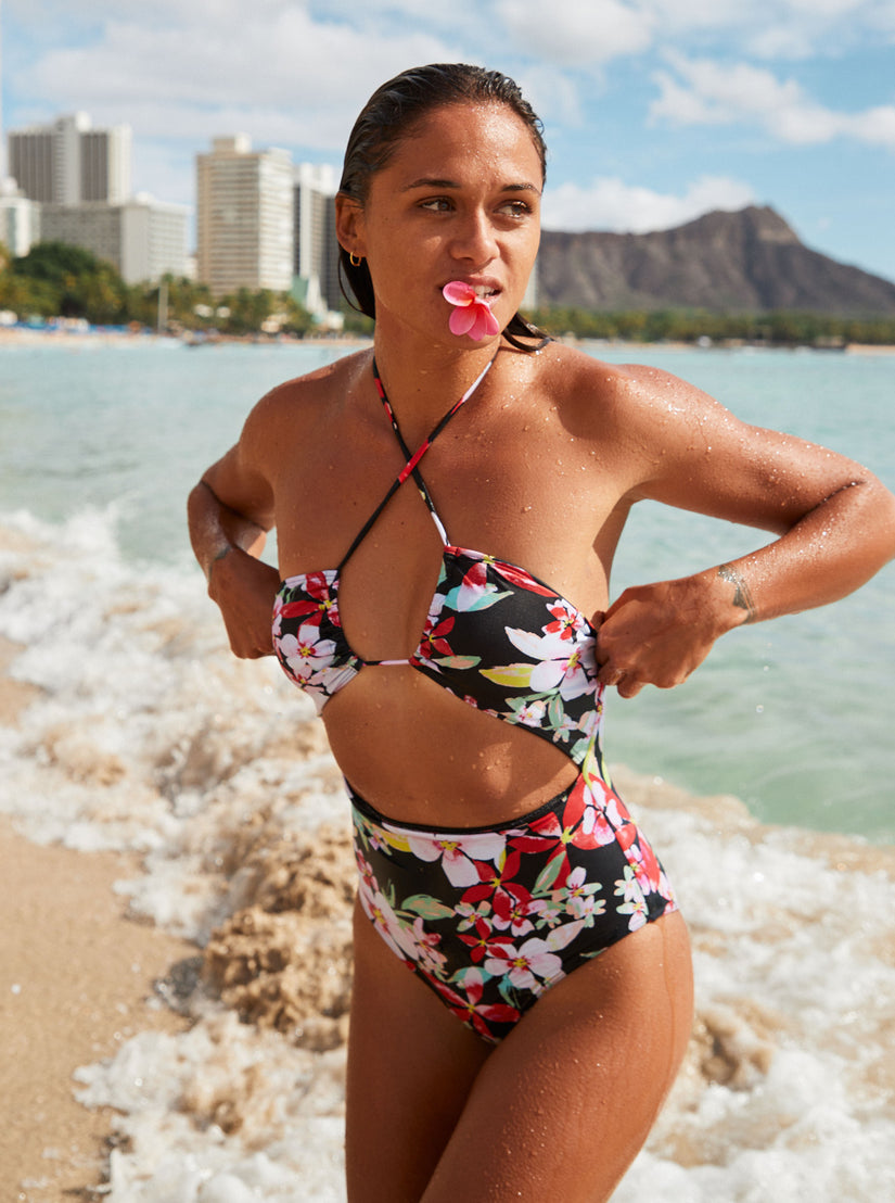 Black Floral Plus Size Halter High Waist Bikini Set – The Beach Company