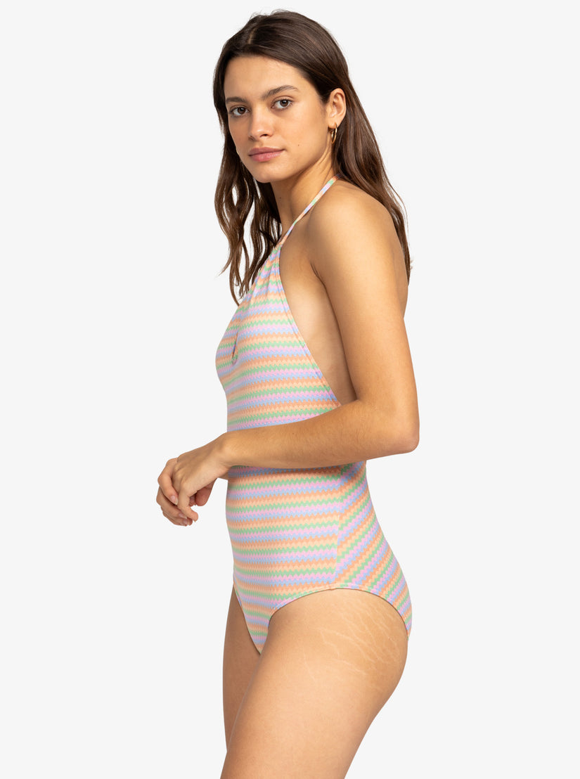 Wavy Stripe One-Piece Swimsuit - Papaya Wavy Stripe S
