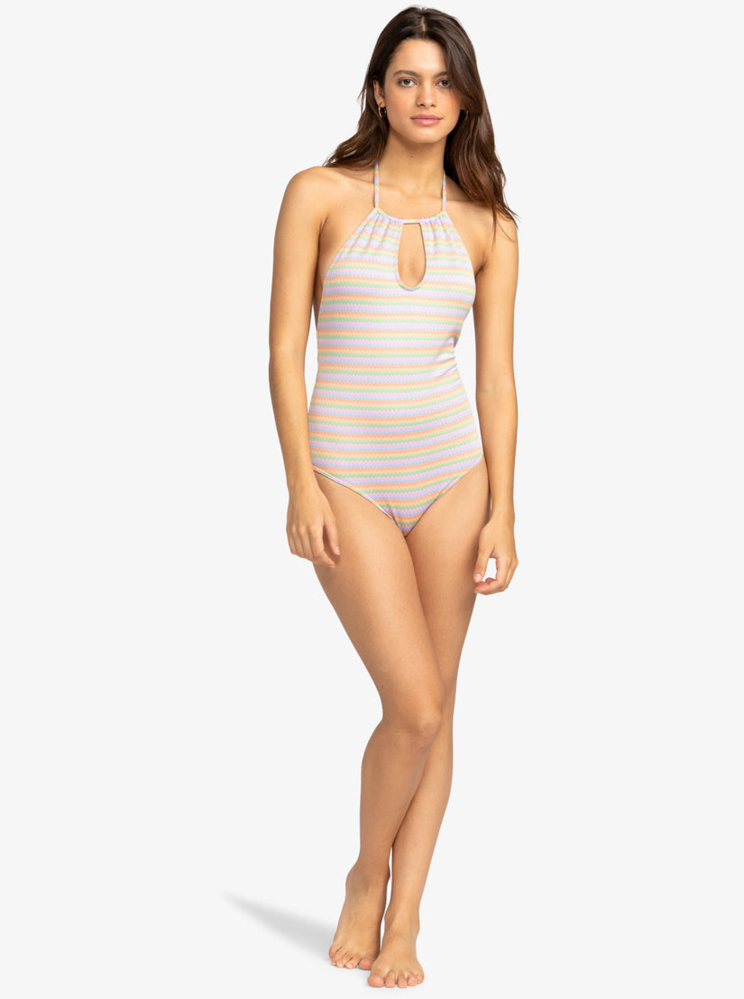 Wavy Stripe One-Piece Swimsuit - Papaya Wavy Stripe S