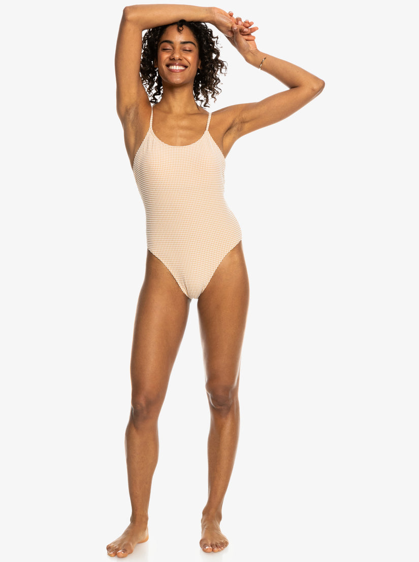 Gingham One-Piece Swimsuit - Porcini
