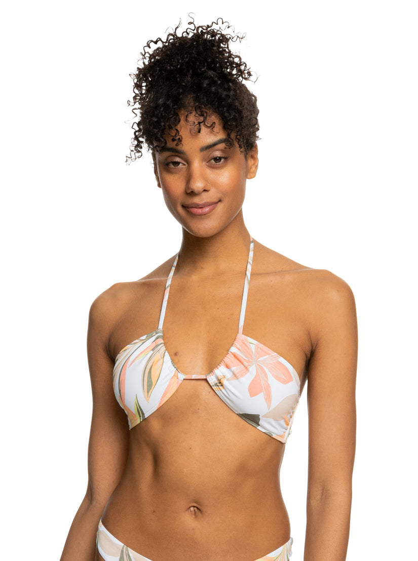 Printed Beach Classics Triangle Bikini Top - Bright White Subtly Salty Flat