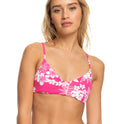 Printed Beach Classics Athletic Triangle Bikini Top - Shocking Pink Hello Aloha