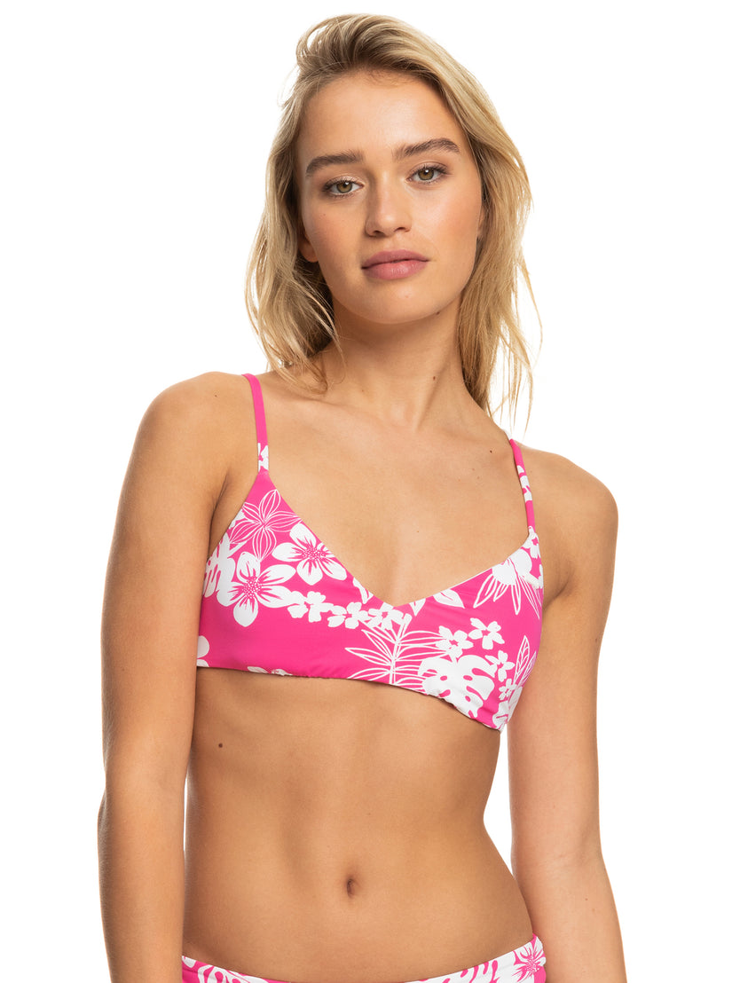 Printed Beach Classics Athletic Triangle Bikini Top - Shocking Pink He –