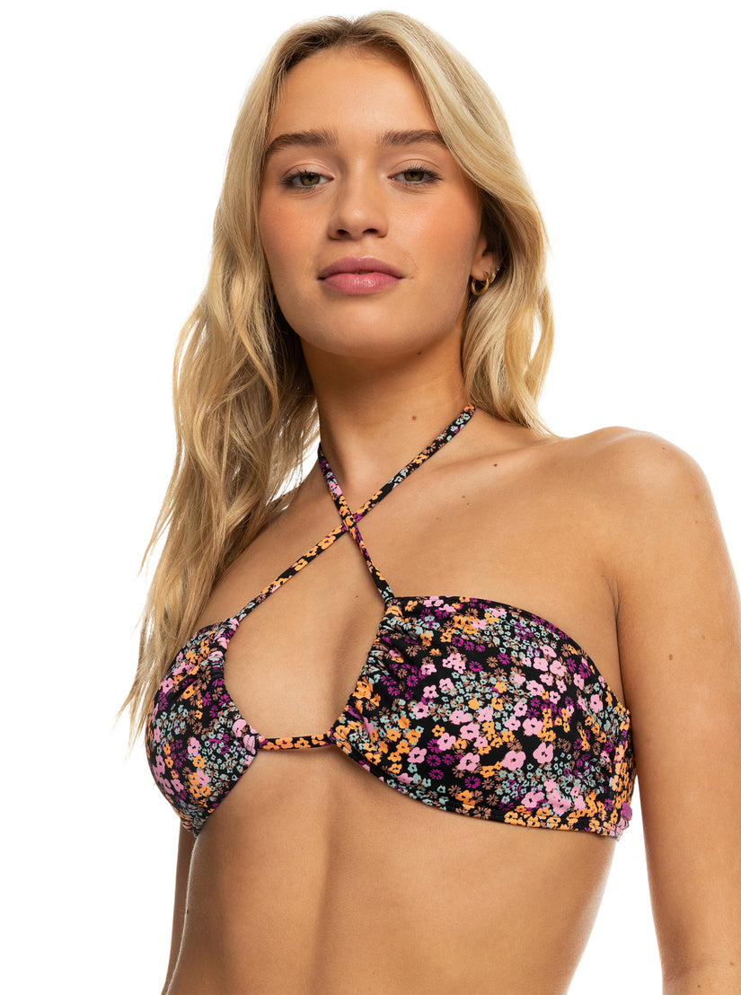 Printed Beach Classics Triangle Bikini Top - Anthracite Floral Daze