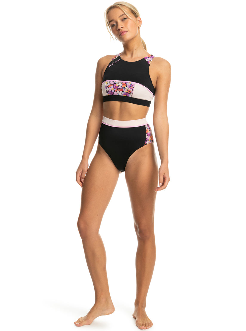 Roxy Active Crop Bikini Top - Anthracite Swim Blooms