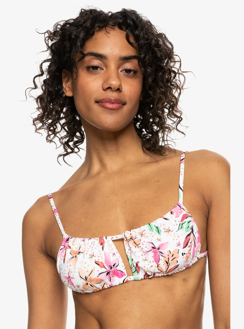Printed Beach Classics Bralette Bikini Top - White Happy Tropical Swim