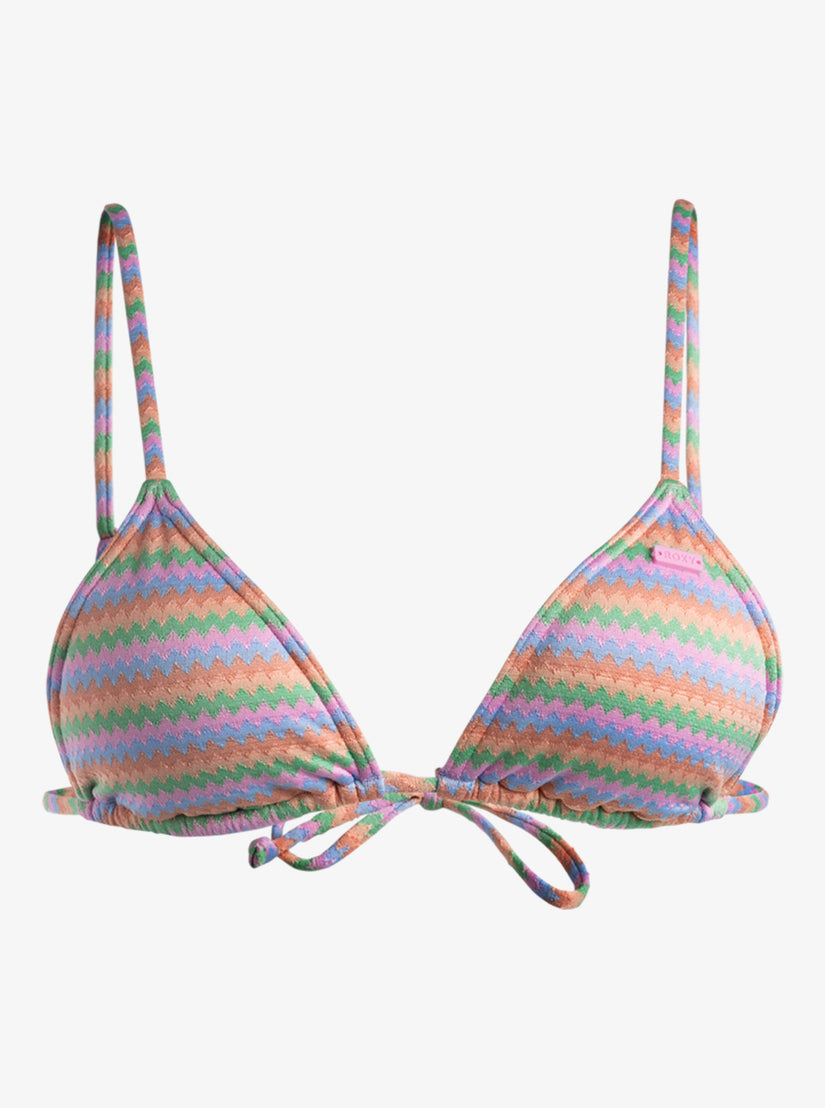 Wavy Stripe Mini Tiki Triangle Bikini Top - Papaya Wavy Stripe S