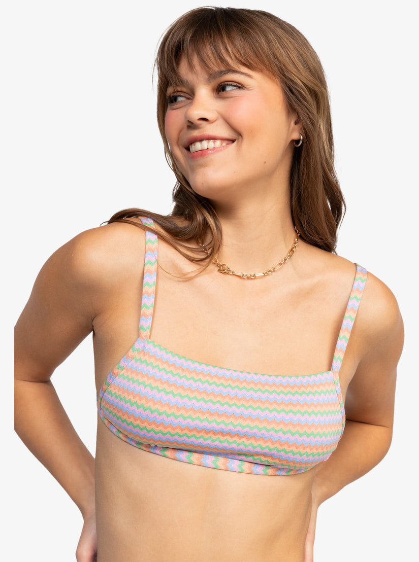 Wavy Stripe Bralette Bikini Top - Papaya Wavy Stripe S