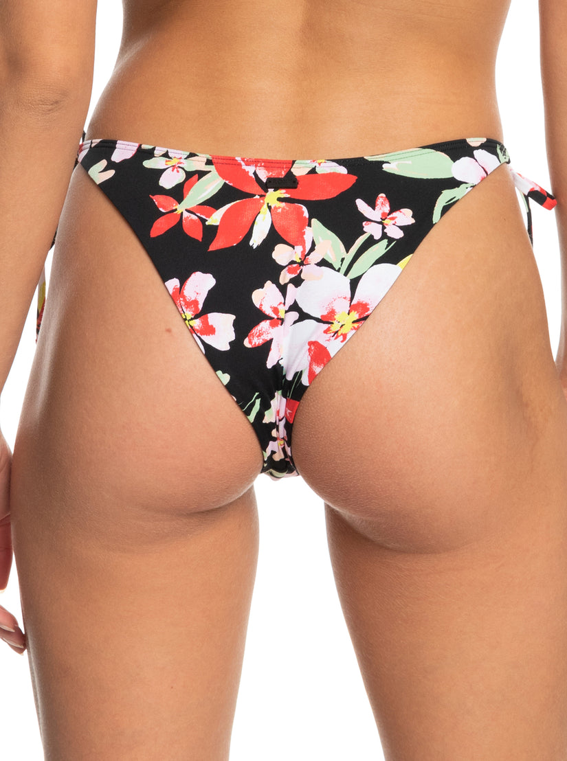 Printed Beach Classics Tie Side High Leg Cheeky Bikini Bottoms - Anthracite New Life