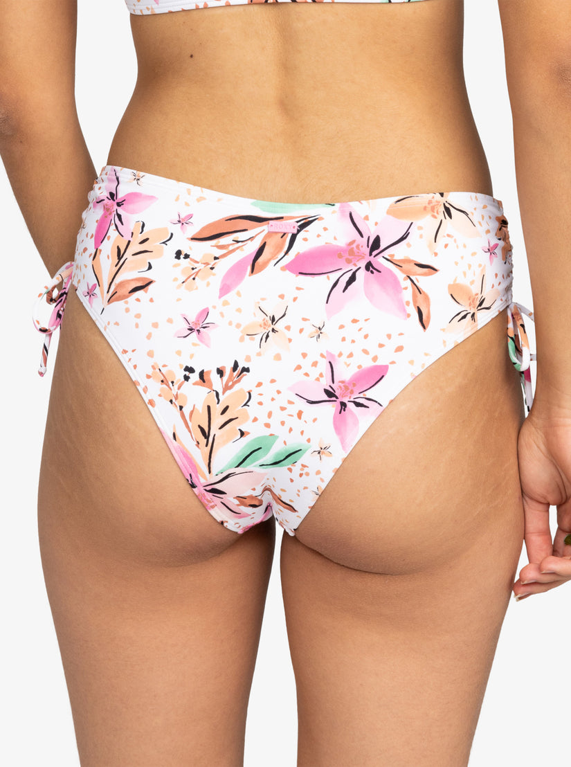 Printed Beach Classics Moderate Side-Tie Bikini Bottoms - White Happy Tropical Swim