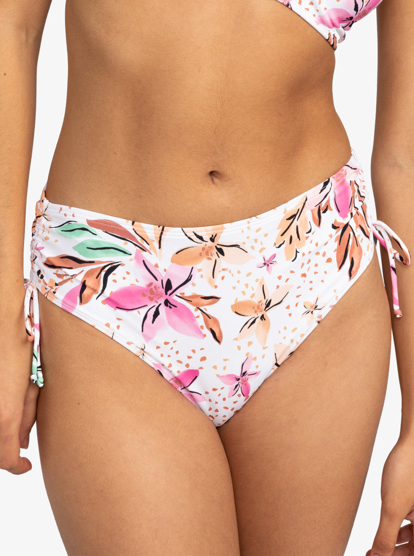 Printed Beach Classics Moderate Side-Tie Bikini Bottoms - White Happy Tropical Swim