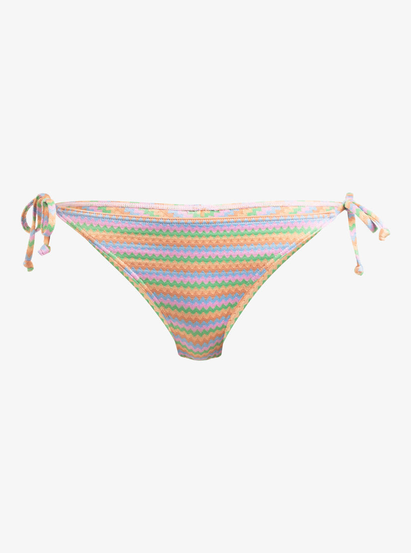 Wavy Stripe Cheeky Side-Tie Bikini Bottoms - Papaya Wavy Stripe S