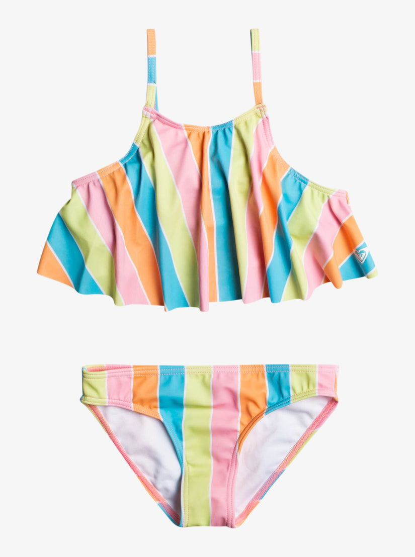 Girls 4-16 Colors Of The Sun Two Piece Flutter Bikini Set - Bachelor Button Rainbow Rays