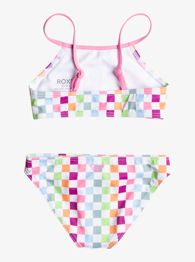 Girls' 2-7 Rainbow Check Two Piece Crop Top Bikini Set - Bright White Check Check