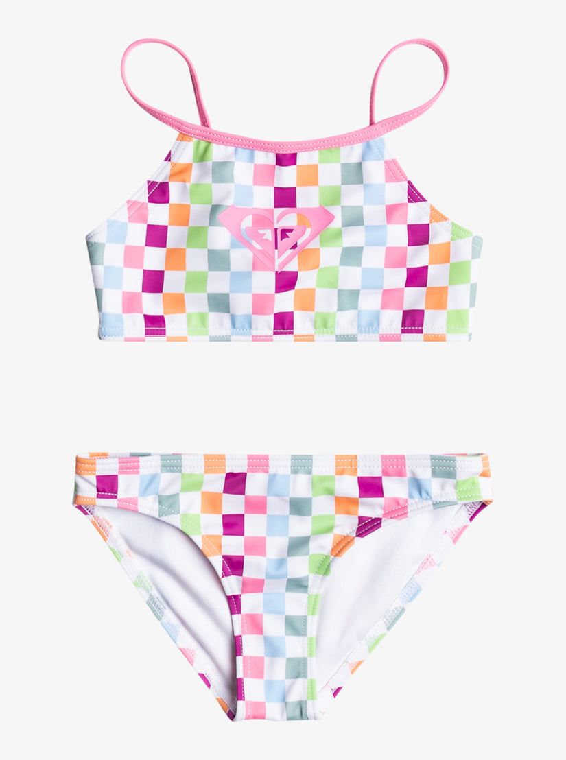 Girls' 2-7 Rainbow Check Two Piece Crop Top Bikini Set - Bright White Check Check